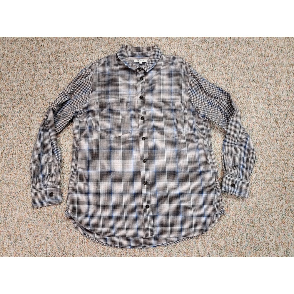 Madewell Flannel Shirt Womens Small Blue Gray Plaid Oversized Cotton Button Down